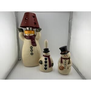 Russ Berrie and Co. Ceramic Snowman Painter, Tealight Candle Holder & Bell - Lot